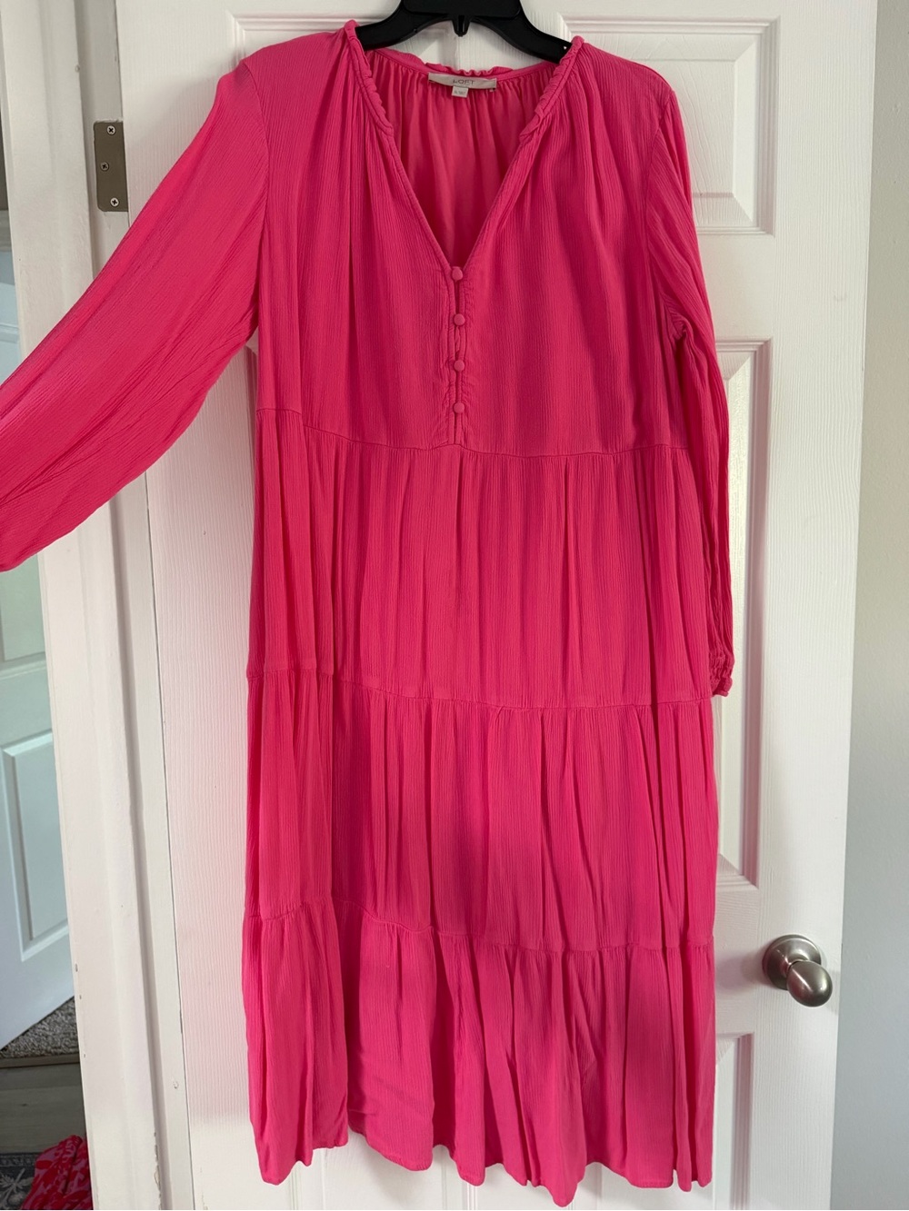 LOFT Hot Pink Tiered Midi Dress